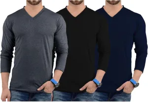 Decrum Long Sleeves Shirts for Men - Pack of 3 V-Neck Soft Breathable Full Sleeve T Shirt Mens Multipack