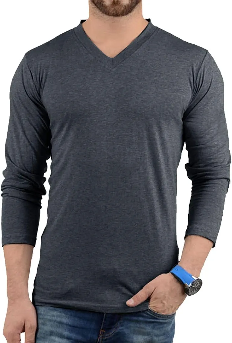 Decrum Long Sleeves Shirts for Men - Pack of 3 V-Neck Soft Breathable Full Sleeve T Shirt Mens Multipack