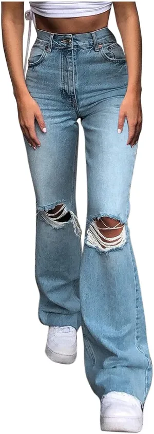 Denim Jeans for Women Classic High Waisted Skinny Jeans Y2K Stretch Jeggings with Pockets Bootcut Women Ripped Dark Blue