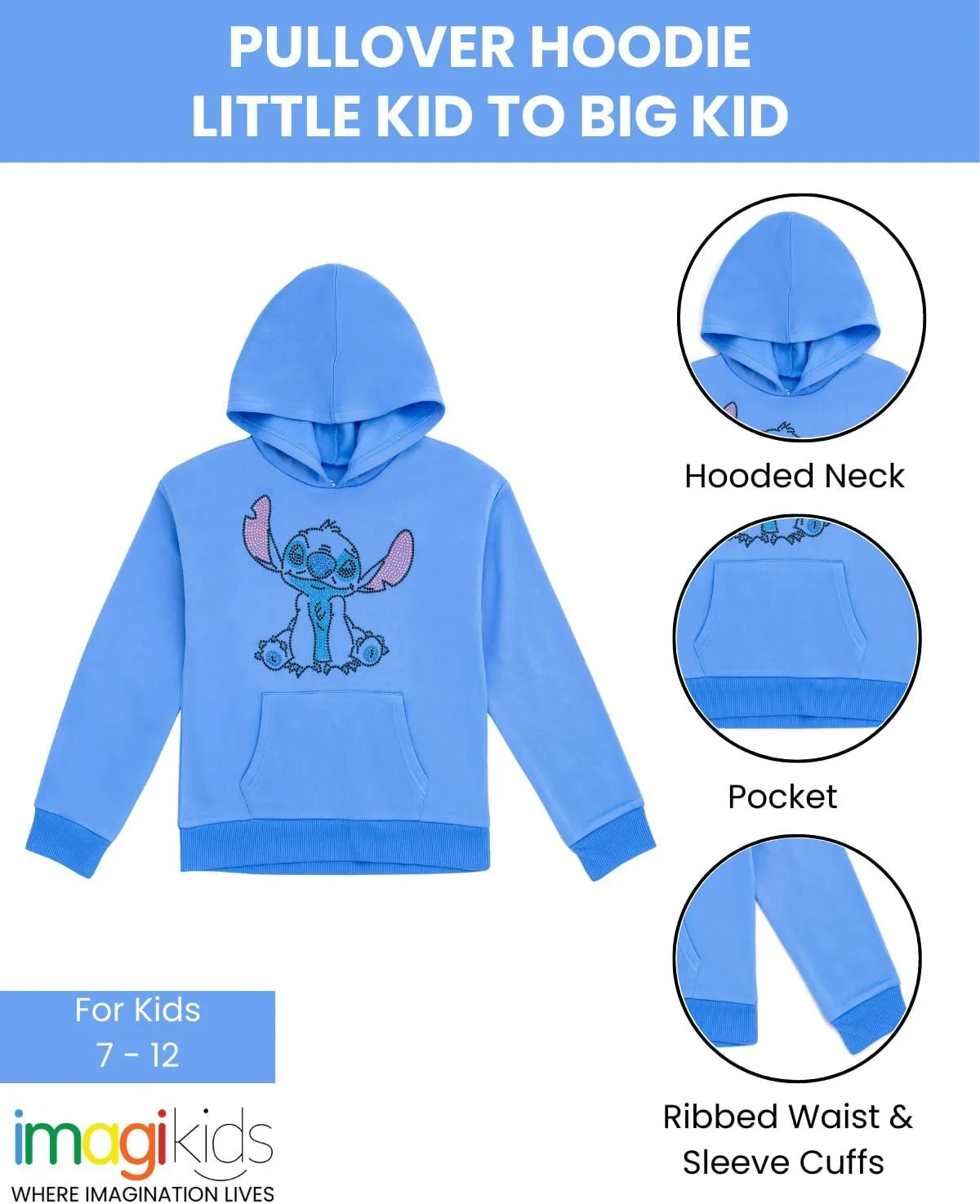 Disney Lilo & Stitch Girls French Terry Crossover Hoodie Toddler to Big Kid
