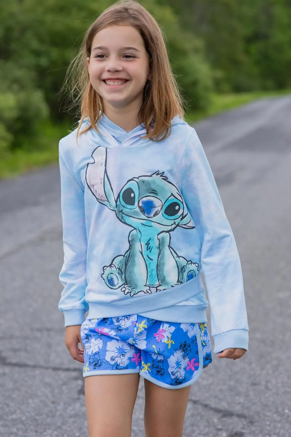 Disney Lilo & Stitch Girls French Terry Crossover Hoodie Toddler to Big Kid