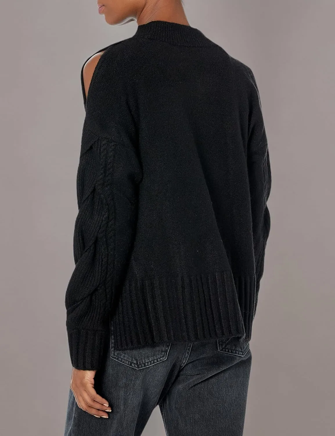 DKNY Women's Mock Neck Split Shoulder Cozy Sweater