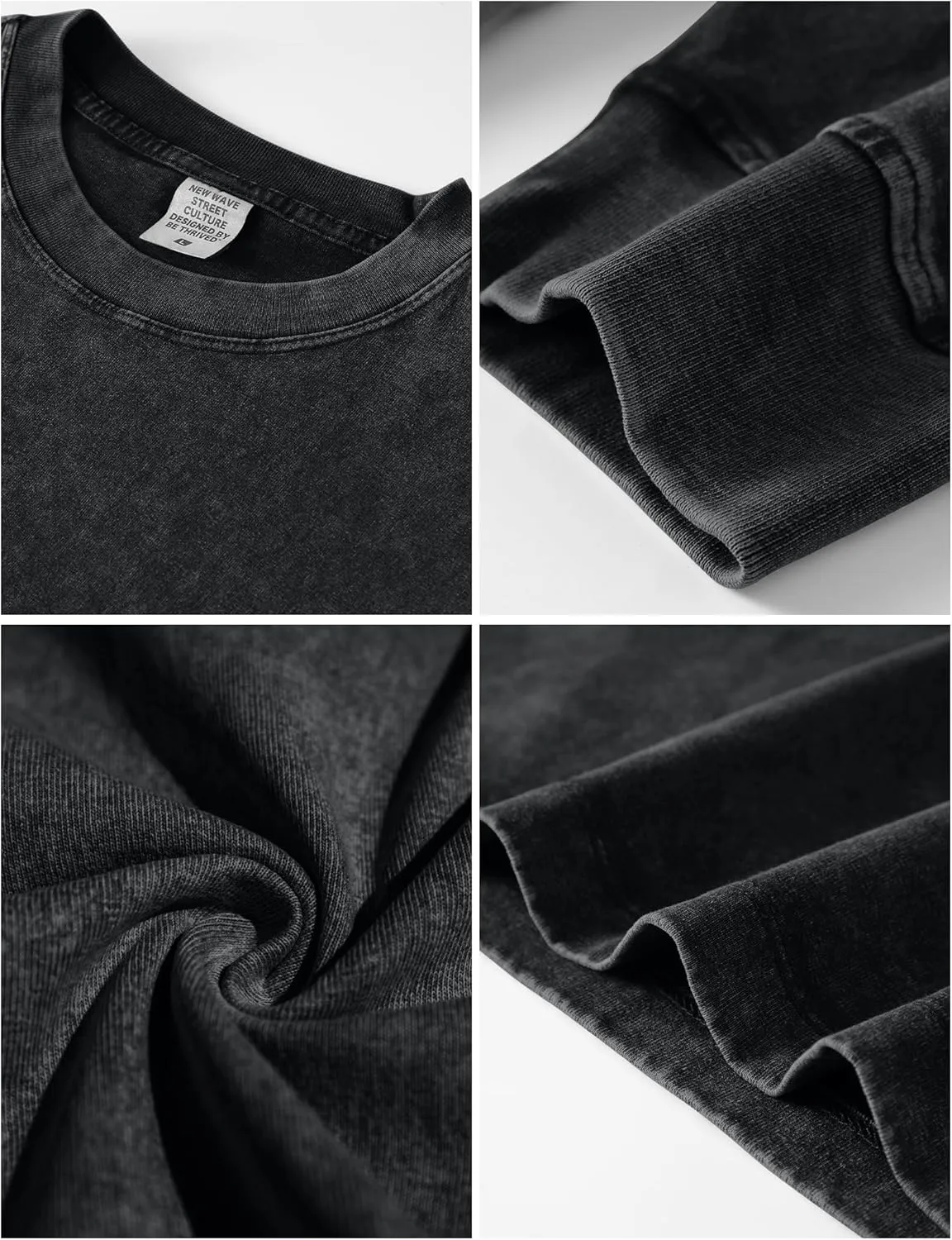 Dnzzs Men's Oversized T-Shirts Long Sleeve Crew Neck Sweatshirt Acid Wash Basic Cotton Tees Vintage Streetwear Tee Tops