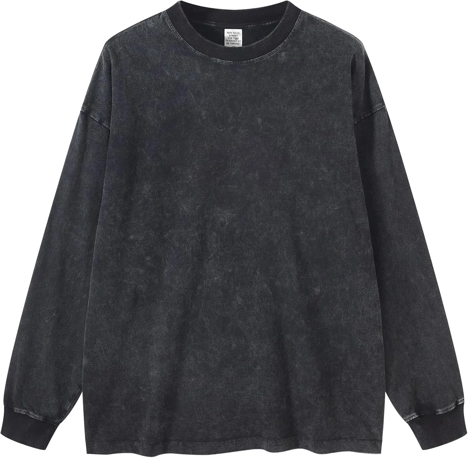 Dnzzs Men's Oversized T-Shirts Long Sleeve Crew Neck Sweatshirt Acid Wash Basic Cotton Tees Vintage Streetwear Tee Tops