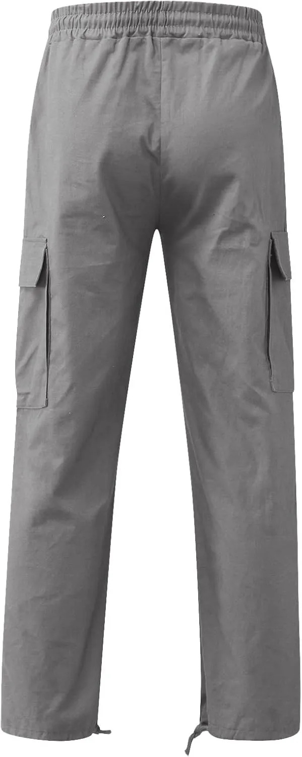 Elastic Waist Cargo Pants for Men Relaxed Fit Tactical Hiking Pants Casual Work Trousers Drawstring Travel Pants