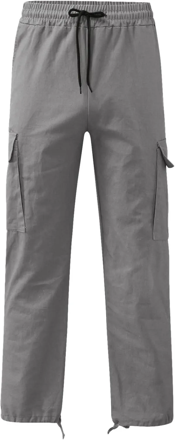 Elastic Waist Cargo Pants for Men Relaxed Fit Tactical Hiking Pants Casual Work Trousers Drawstring Travel Pants