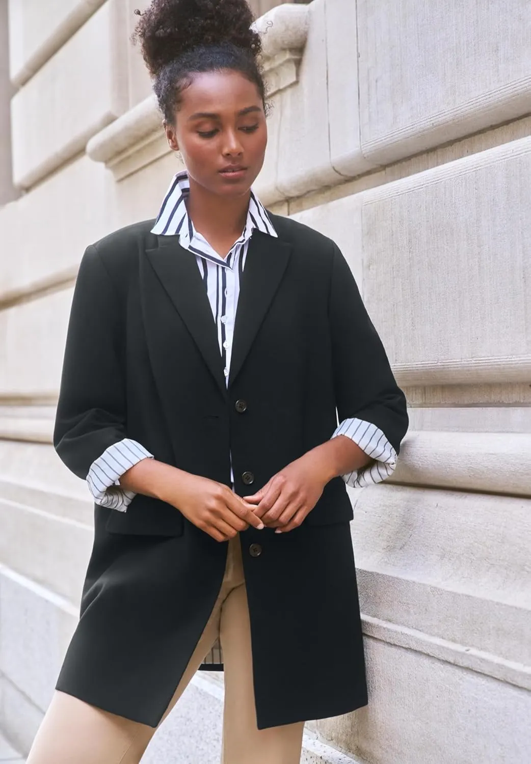 ellos Women's Plus Size Long Boyfriend Blazer Relaxed Fit Jacket Work & Casual