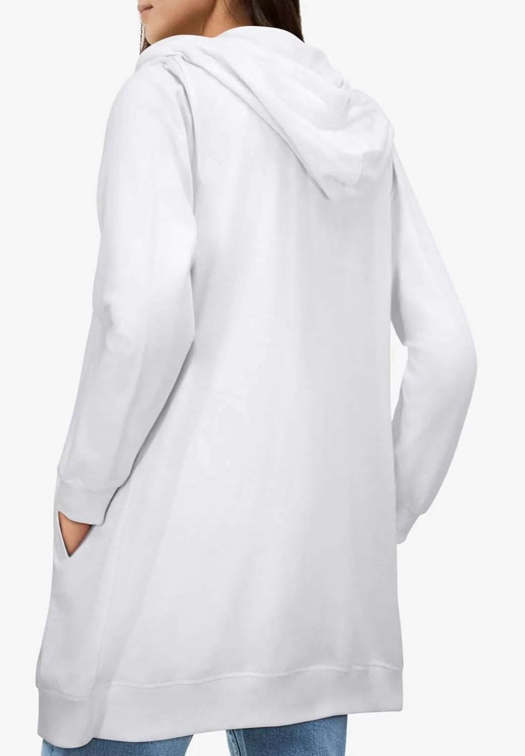ellos Women's Plus Size Long Zip Front Hoodie French Terry Long Oversized Lightweight Jacket