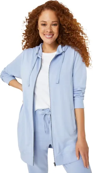ellos Women's Plus Size Long Zip Front Hoodie French Terry Long Oversized Lightweight Jacket