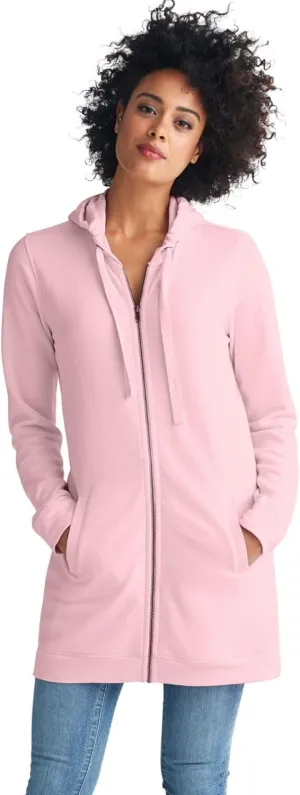 ellos Women's Plus Size Long Zip Front Hoodie French Terry Long Oversized Lightweight Jacket