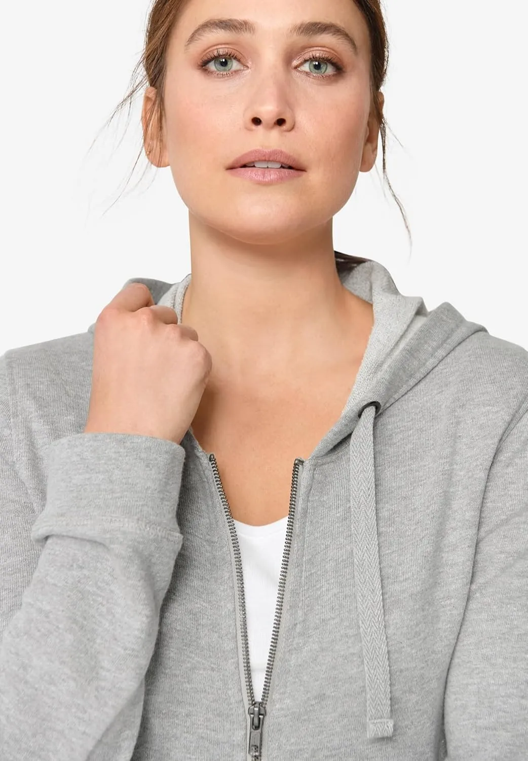 ellos Women's Plus Size Long Zip Front Hoodie French Terry Long Oversized Lightweight Jacket