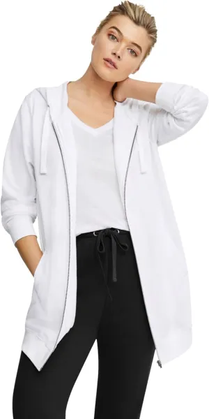 ellos Women's Plus Size Long Zip Front Hoodie French Terry Long Oversized Lightweight Jacket