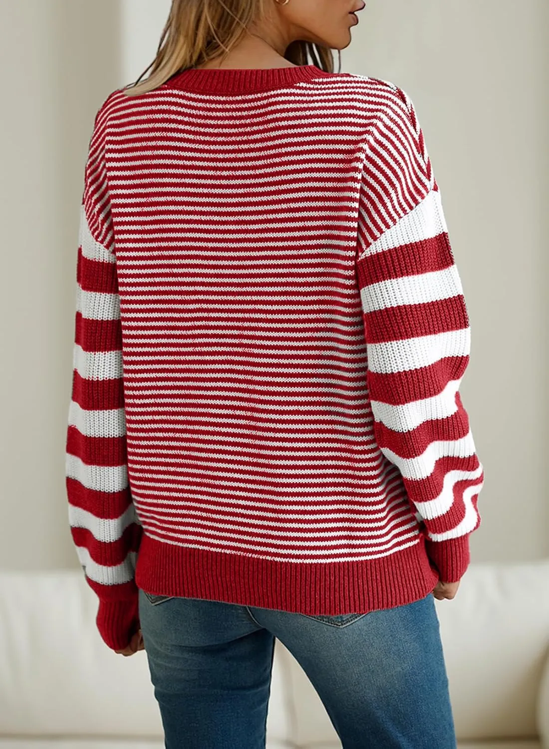 EVALESS Womens Striped Sweaters Fall Winter 2024 Trendy Fashion Cable Knit Pullover Sweater
