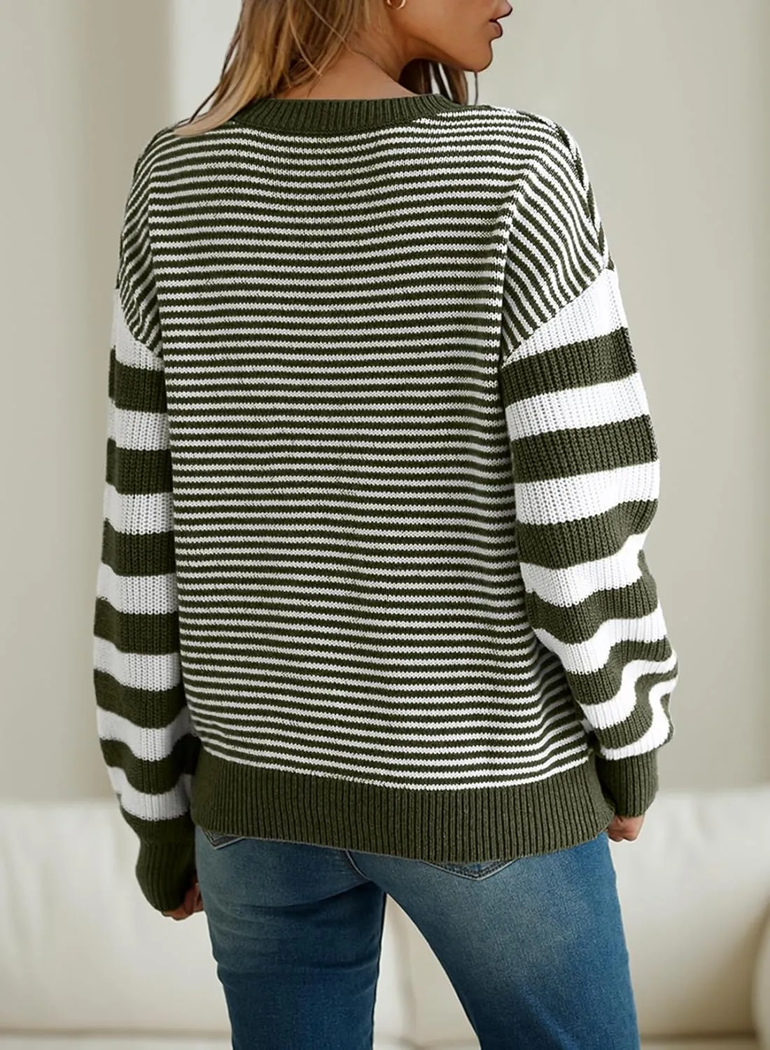 EVALESS Womens Striped Sweaters Fall Winter 2024 Trendy Fashion Cable Knit Pullover Sweater