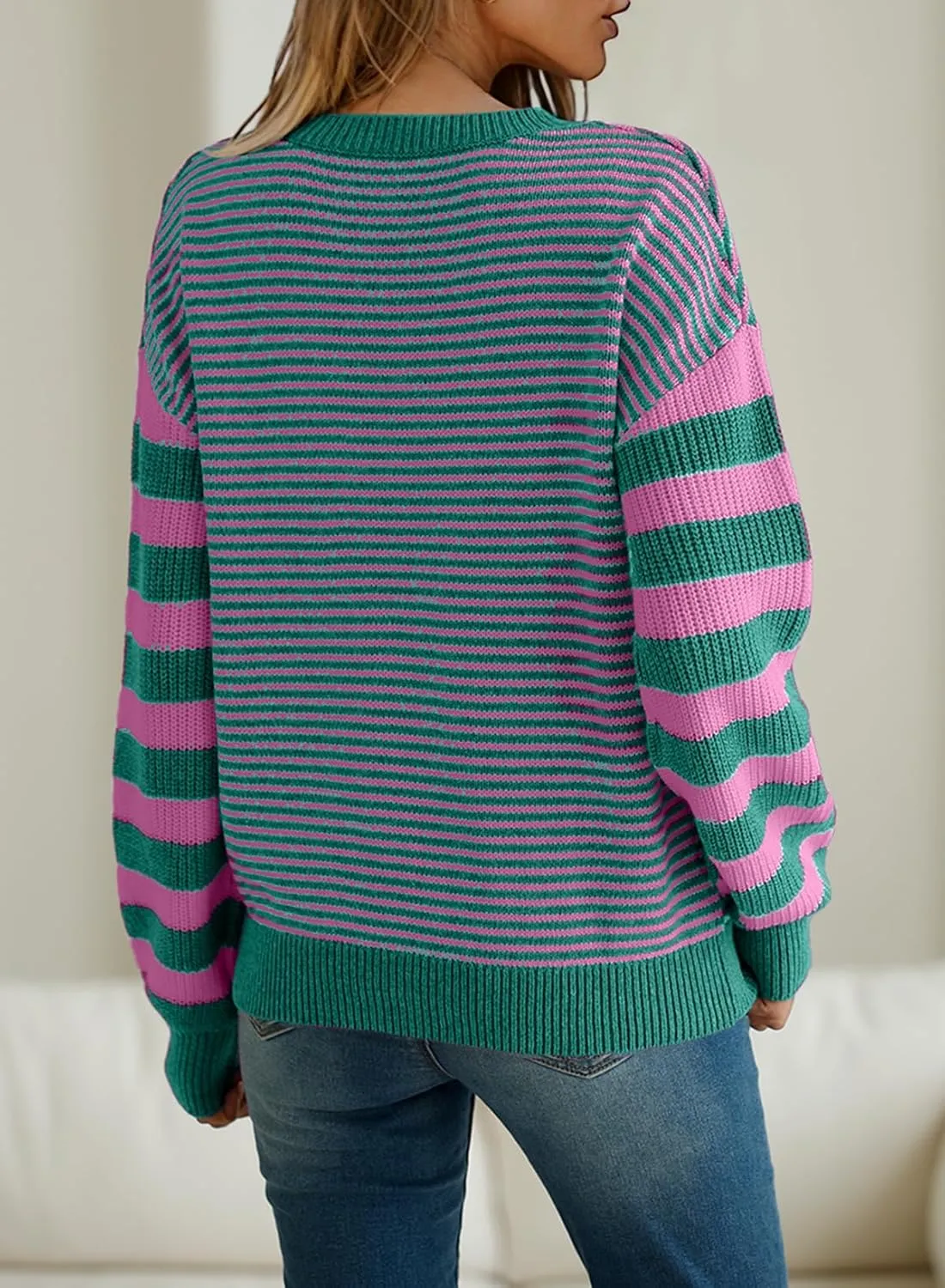 EVALESS Womens Striped Sweaters Fall Winter 2024 Trendy Fashion Cable Knit Pullover Sweater