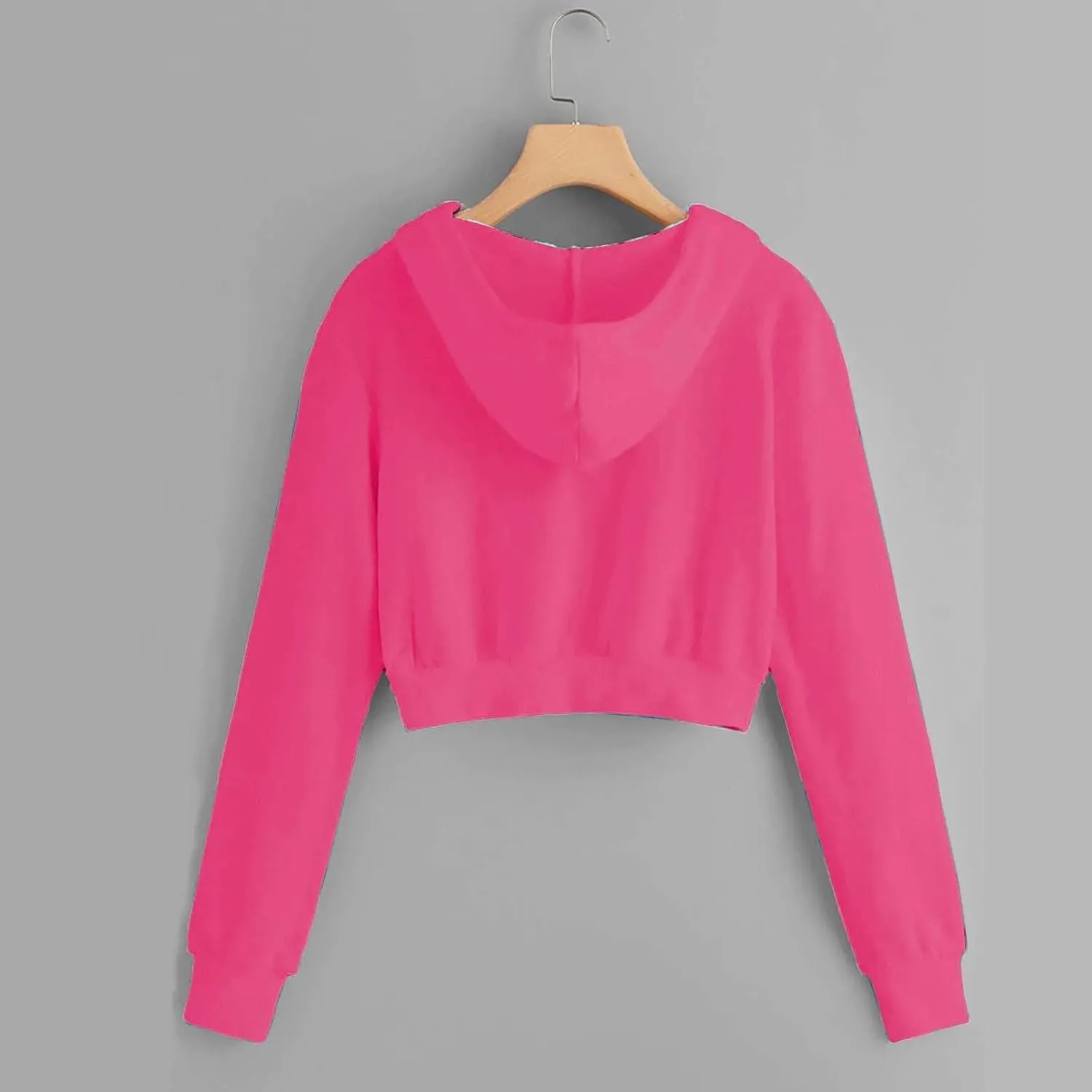 Fashion Crop Hoodie for Women Solid Color Full Zip Up Drawstring Hooded Long Sleeve Jackets Autumn Sports Sweatshirts
