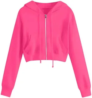 Fashion Crop Hoodie for Women Solid Color Full Zip Up Drawstring Hooded Long Sleeve Jackets Autumn Sports Sweatshirts