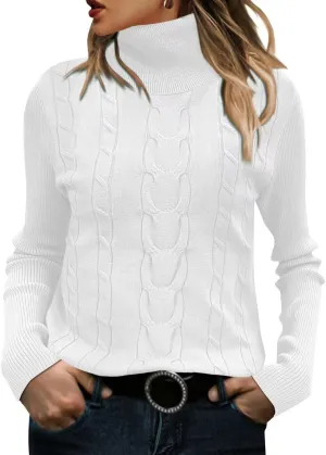 FEKOAFE Sweaters for Women 2025 Long Sleeve Ribbed Knit Solid Color Turtleneck 2025 Fall Winter Pullover Sweaters