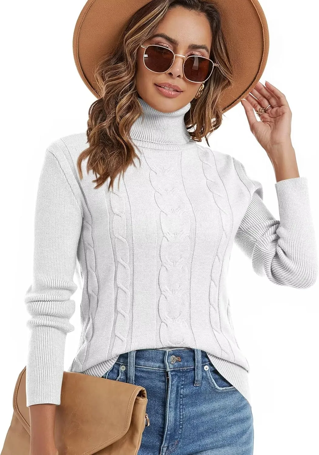 FEKOAFE Sweaters for Women 2025 Long Sleeve Ribbed Knit Solid Color Turtleneck 2025 Fall Winter Pullover Sweaters