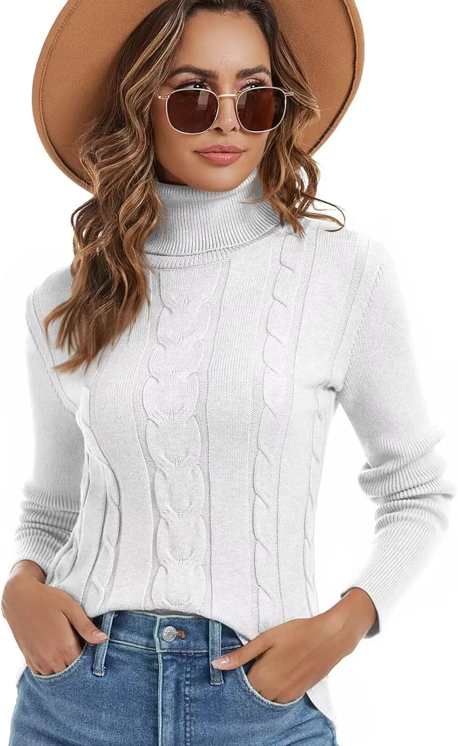 FEKOAFE Sweaters for Women 2025 Long Sleeve Ribbed Knit Solid Color Turtleneck 2025 Fall Winter Pullover Sweaters