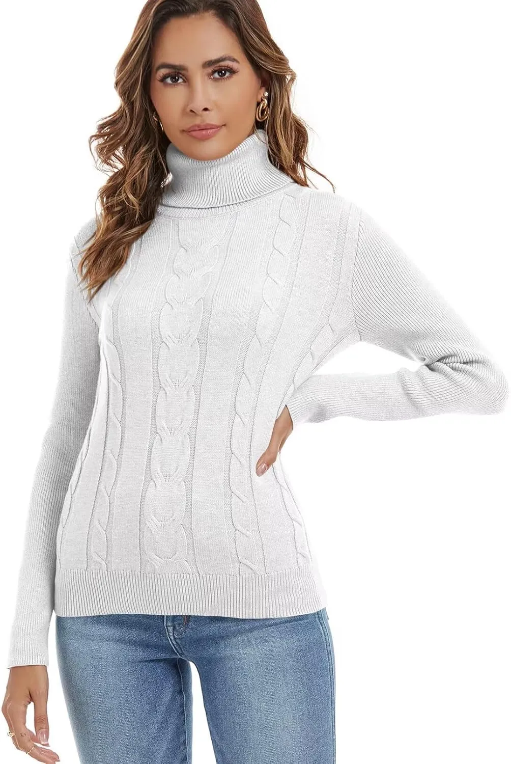 FEKOAFE Sweaters for Women 2025 Long Sleeve Ribbed Knit Solid Color Turtleneck 2025 Fall Winter Pullover Sweaters