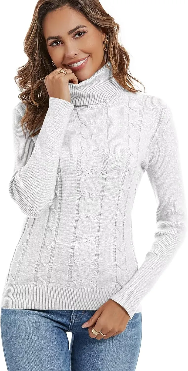 FEKOAFE Sweaters for Women 2025 Long Sleeve Ribbed Knit Solid Color Turtleneck 2025 Fall Winter Pullover Sweaters