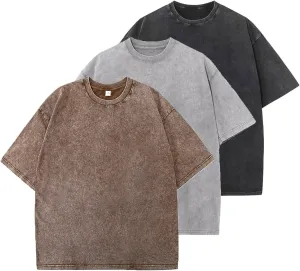Fkatuzi Oversized Cotton Solid T Shirts for Men Vintage Acid Wash Tshirt Streetwear Basic Tees Baggy Loose Unisex Tops