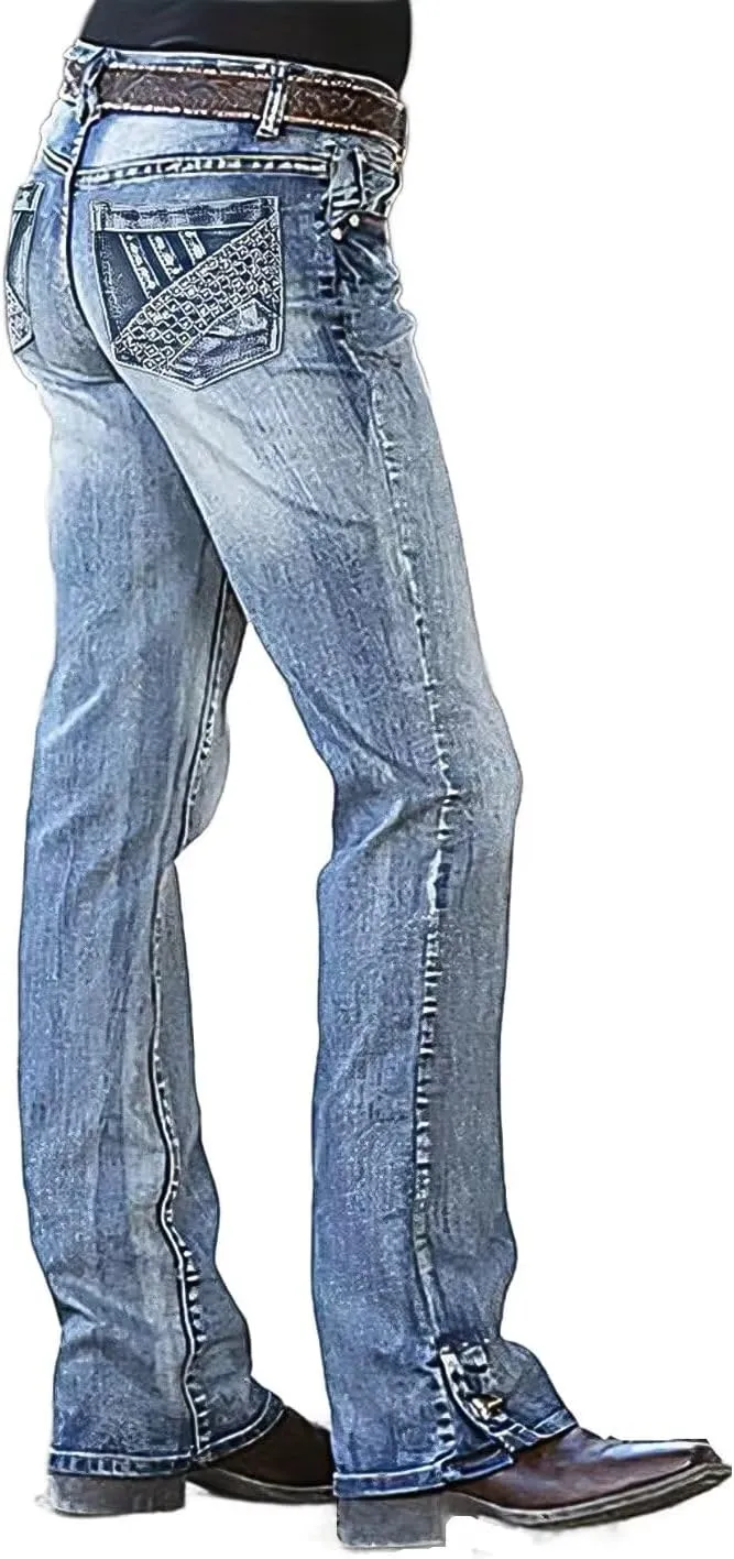 Flamingals Mid Waist Boot Cut Jeans for Women Straight Leg Jeans Cowgirl Trendy Jeans Denim Pants