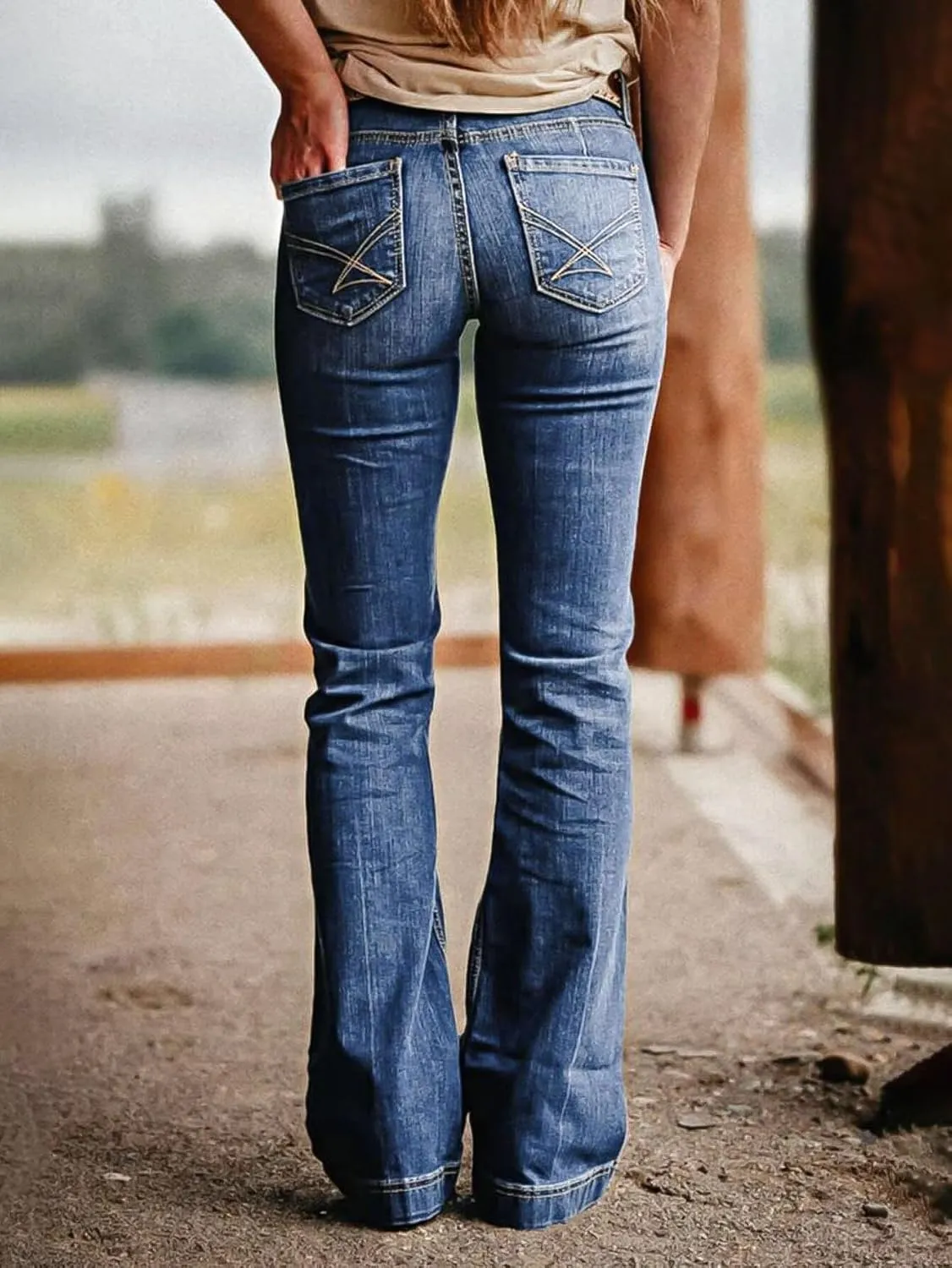 Flamingals Mid Waist Boot Cut Jeans for Women Straight Leg Jeans Cowgirl Trendy Jeans Denim Pants
