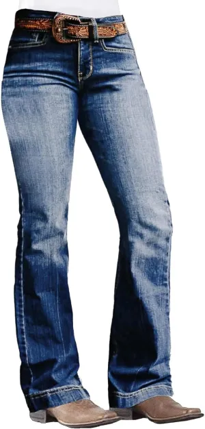 Flamingals Mid Waist Boot Cut Jeans for Women Straight Leg Jeans Cowgirl Trendy Jeans Denim Pants