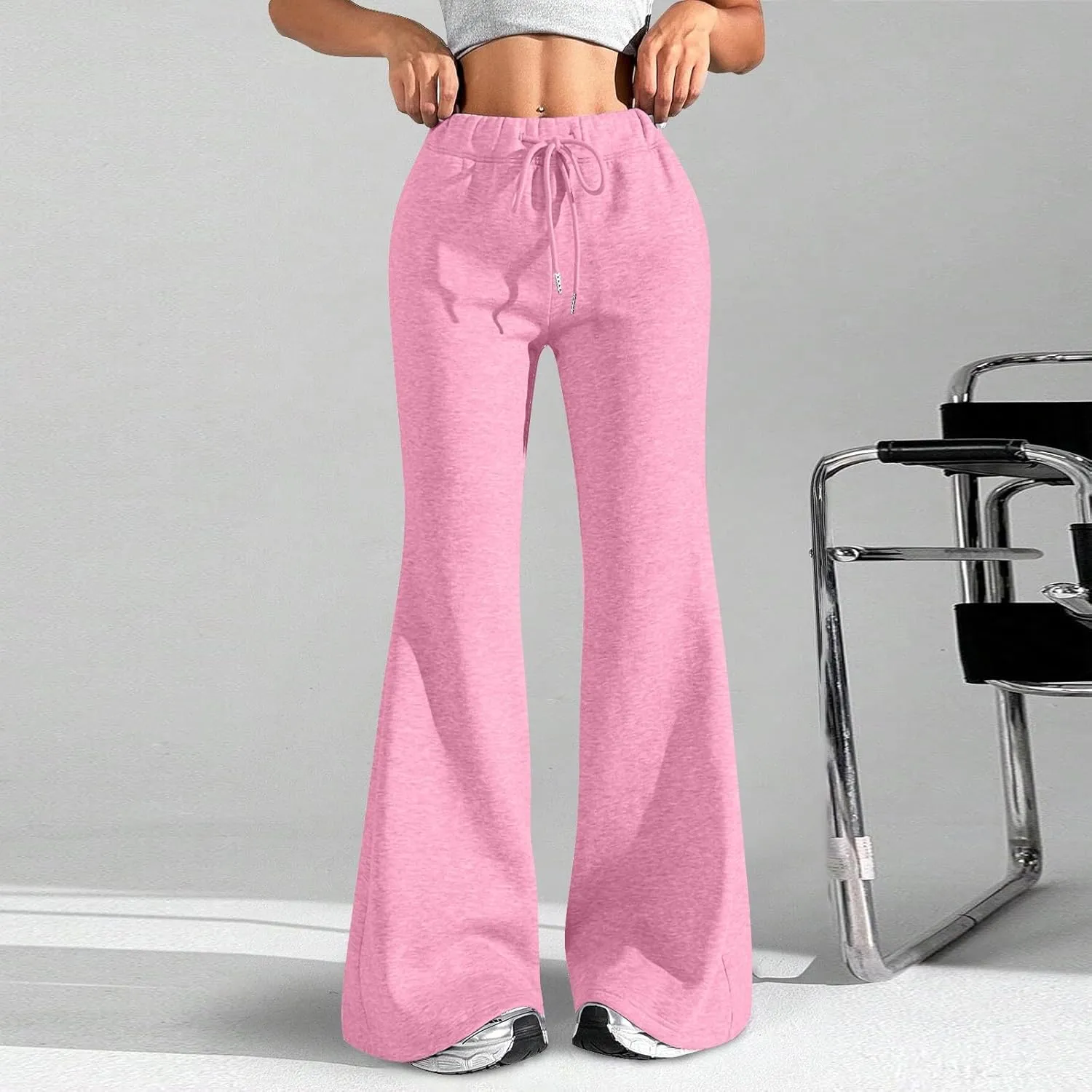 Flare Sweatpants Women Baggy Drawstring High Waisted Wide Leg Pants Casual Athletic Track Lounge Pants with Pockets