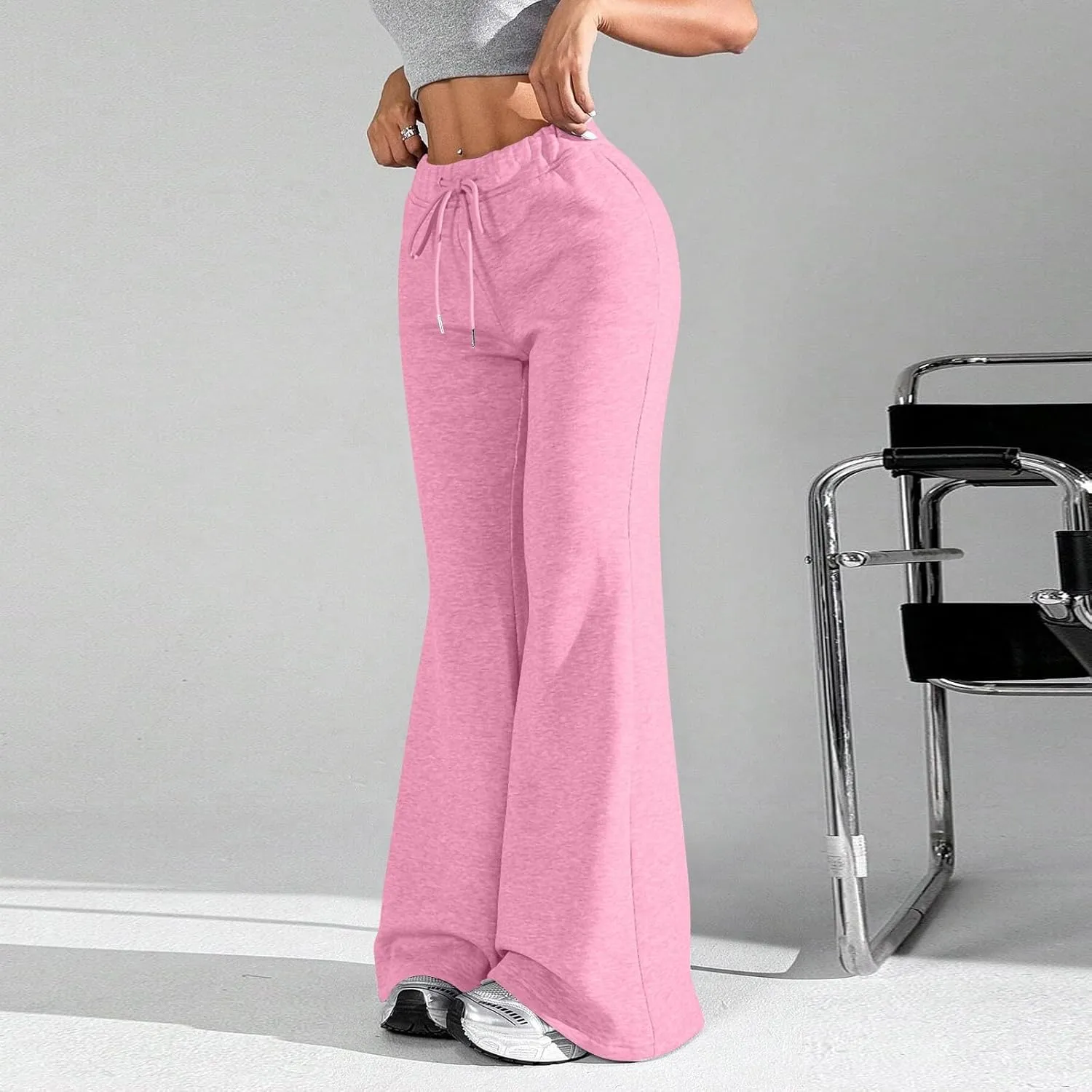Flare Sweatpants Women Baggy Drawstring High Waisted Wide Leg Pants Casual Athletic Track Lounge Pants with Pockets