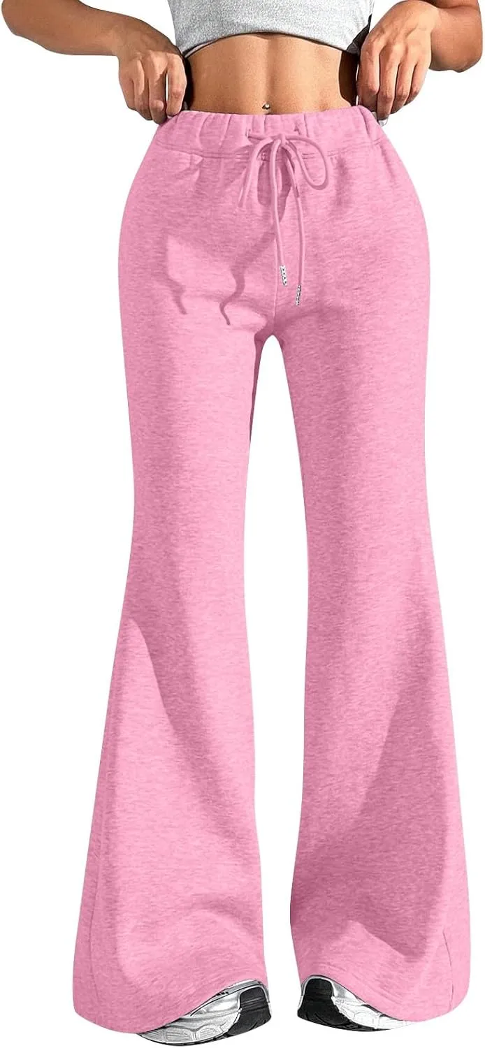 Flare Sweatpants Women Baggy Drawstring High Waisted Wide Leg Pants Casual Athletic Track Lounge Pants with Pockets