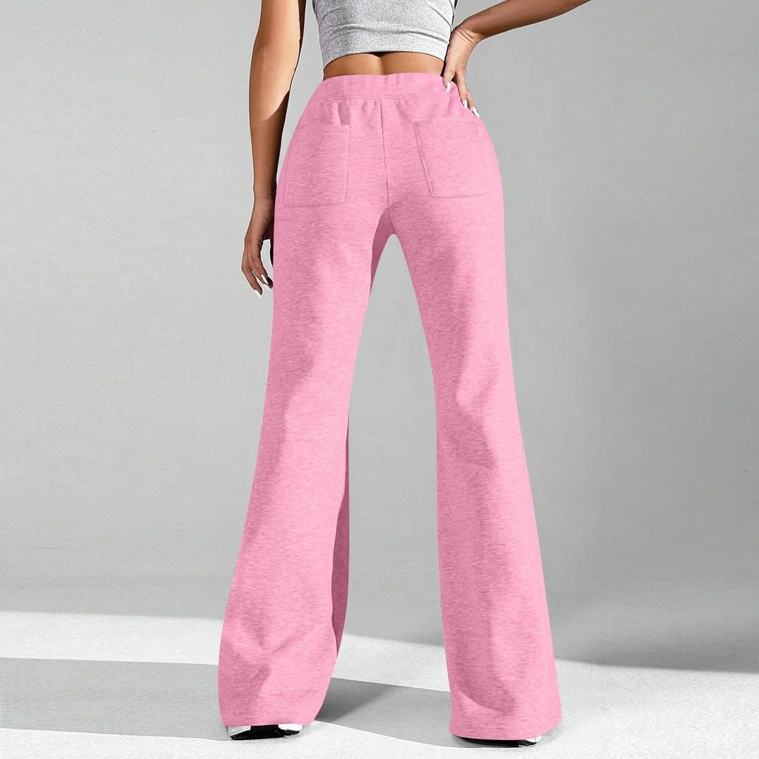 Flare Sweatpants Women Baggy Drawstring High Waisted Wide Leg Pants Casual Athletic Track Lounge Pants with Pockets