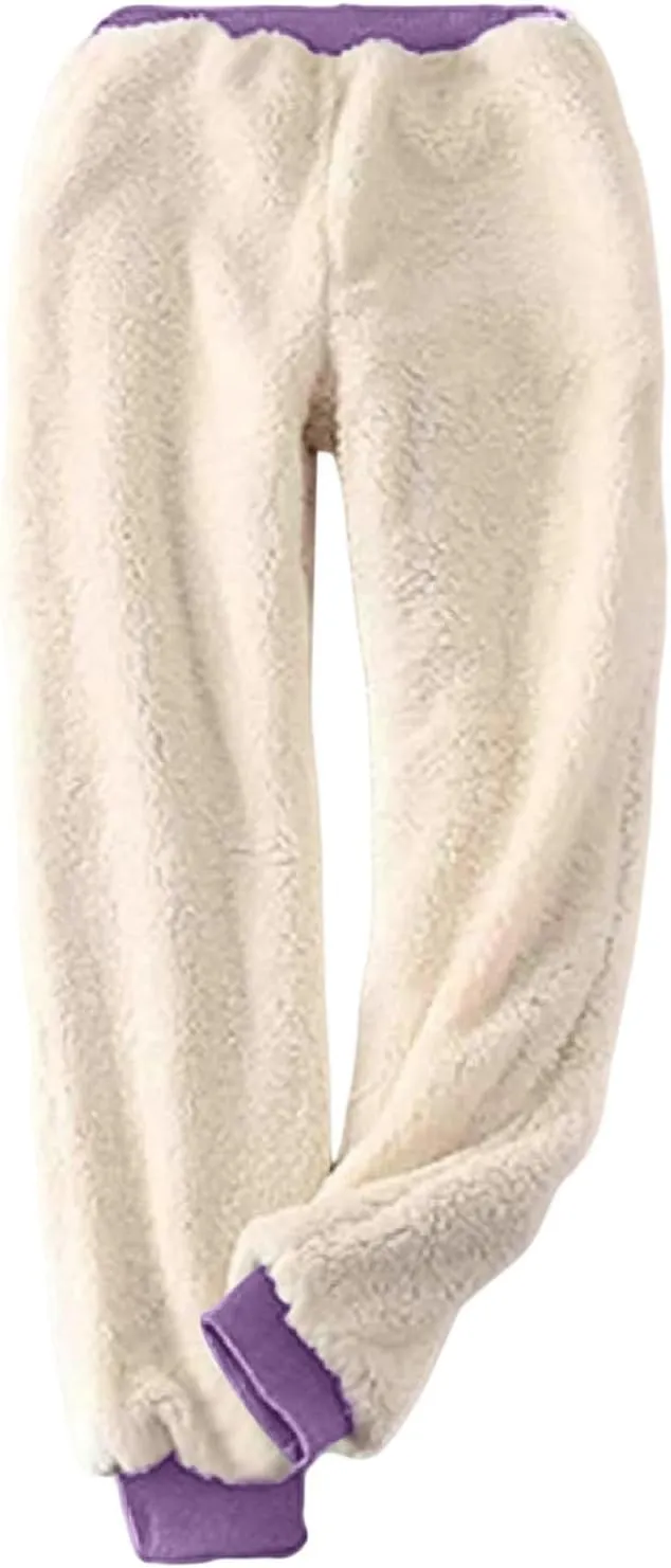 Fleece Lined Leggings Women Pink Graphic Winter Warm Sherpa Lined Sweatpants Thermal Leggings Joggers with Pockets