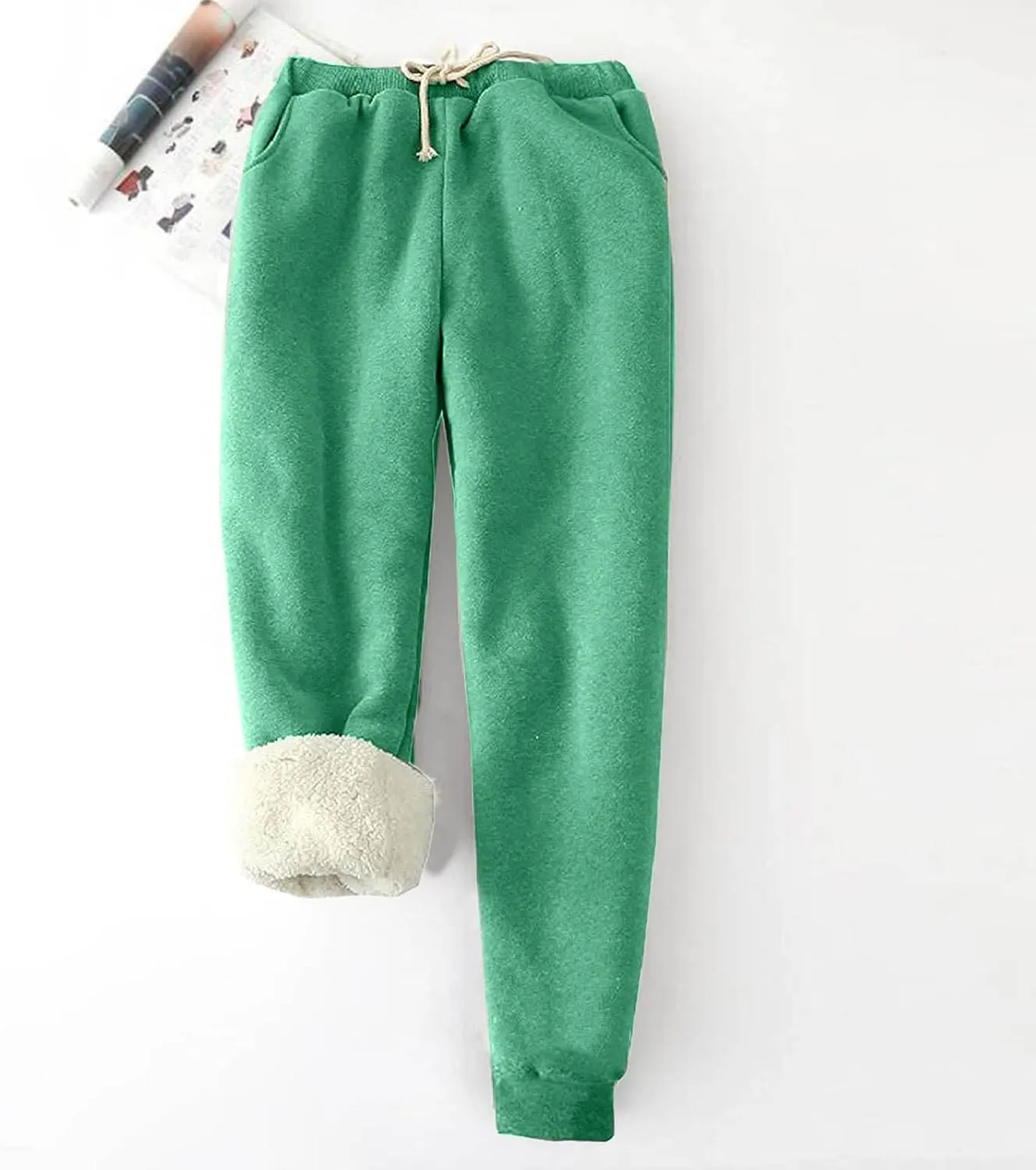 Fleece Lined Pants Women Plus Size Winter Sweat Pants Warm Thick Joggers Elastic Waist Sweatpants with Drawstring