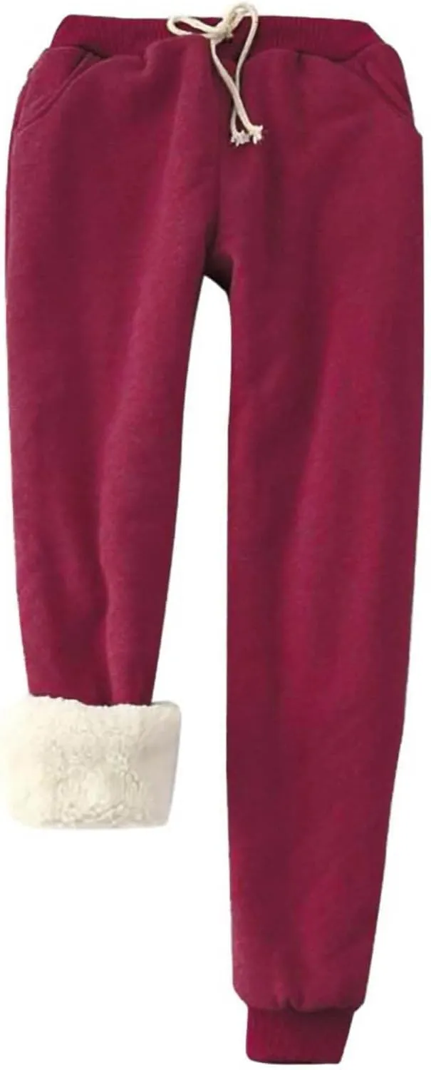 Fleece Lined Pants Women Plus Size Winter Sweat Pants Warm Thick Joggers Elastic Waist Sweatpants with Drawstring