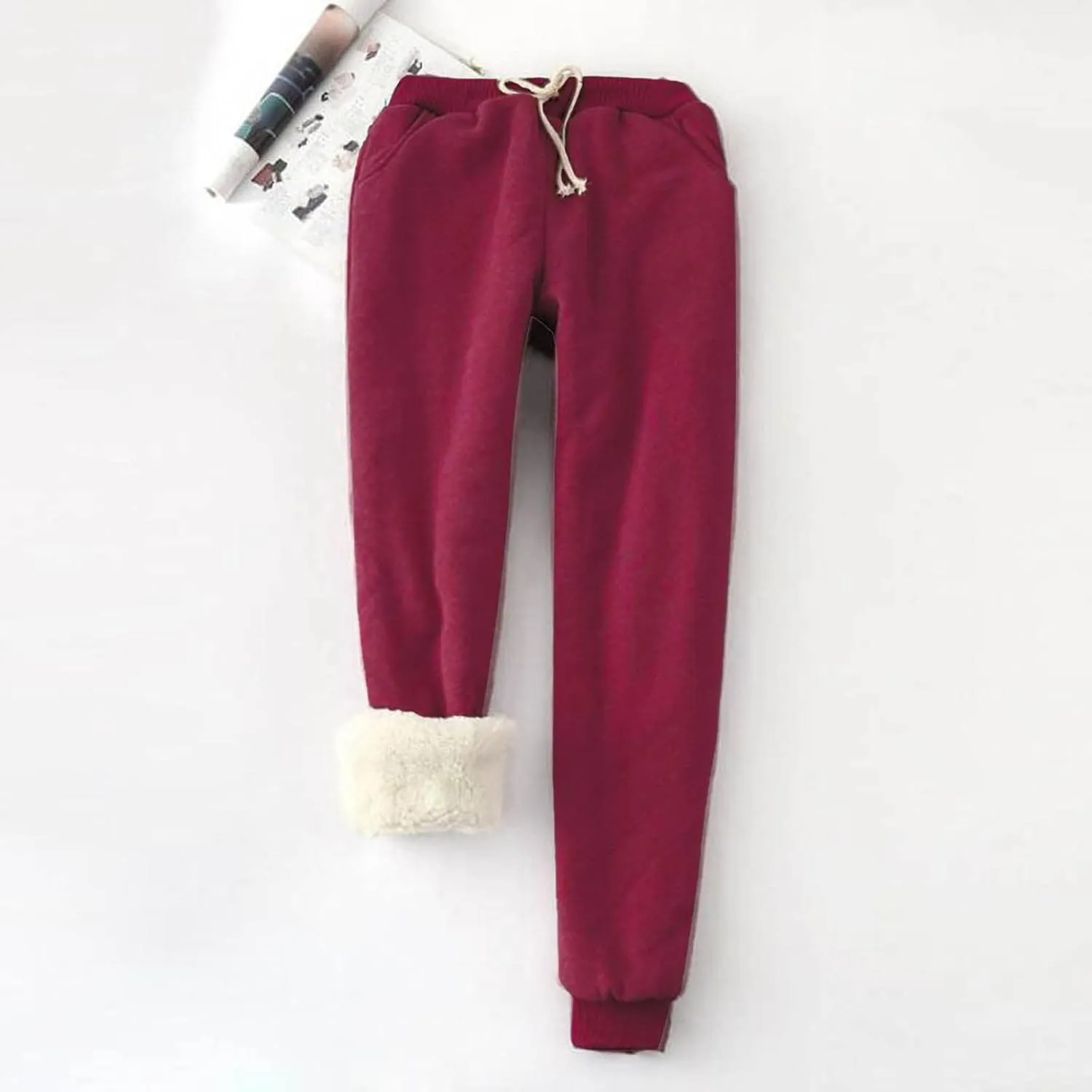 Fleece Lined Pants Women Plus Size Winter Sweat Pants Warm Thick Joggers Elastic Waist Sweatpants with Drawstring
