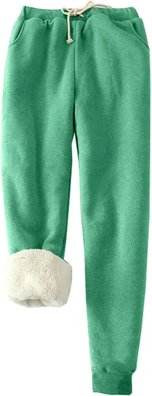 Fleece Lined Pants Women Plus Size Winter Sweat Pants Warm Thick Joggers Elastic Waist Sweatpants with Drawstring