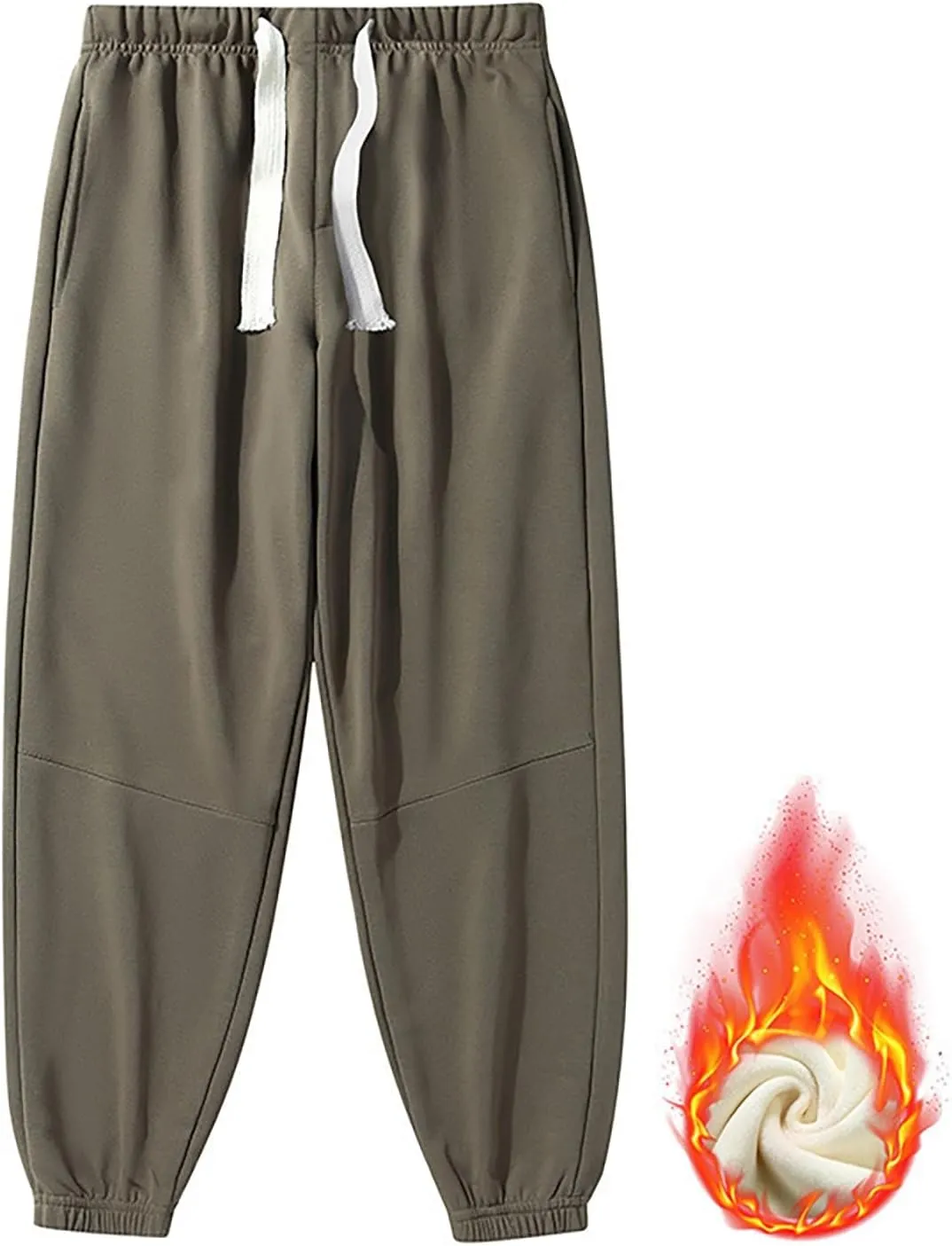 Fleece Lined Sweatpants Sherpa Cargo Pants Thermal High Waisted Joggers Cinch Bottom Drawstring Trousers with Pockets