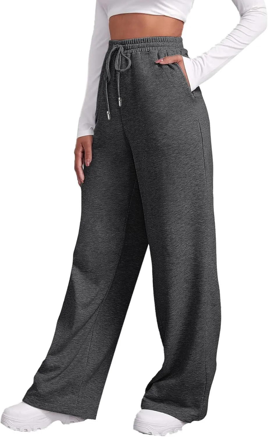 Fleece Lined Sweatpants Women Wide Leg Sweatpants Baggy Straight Leg Lounge Pants Fall Outfits Athletic Joggers Pants