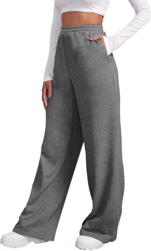 Fleece Lined Wide Leg Pants Women Fleece Lined Sweatpants Wide Leg Baggy Lounge Athletic Joggers Pants with Pockets