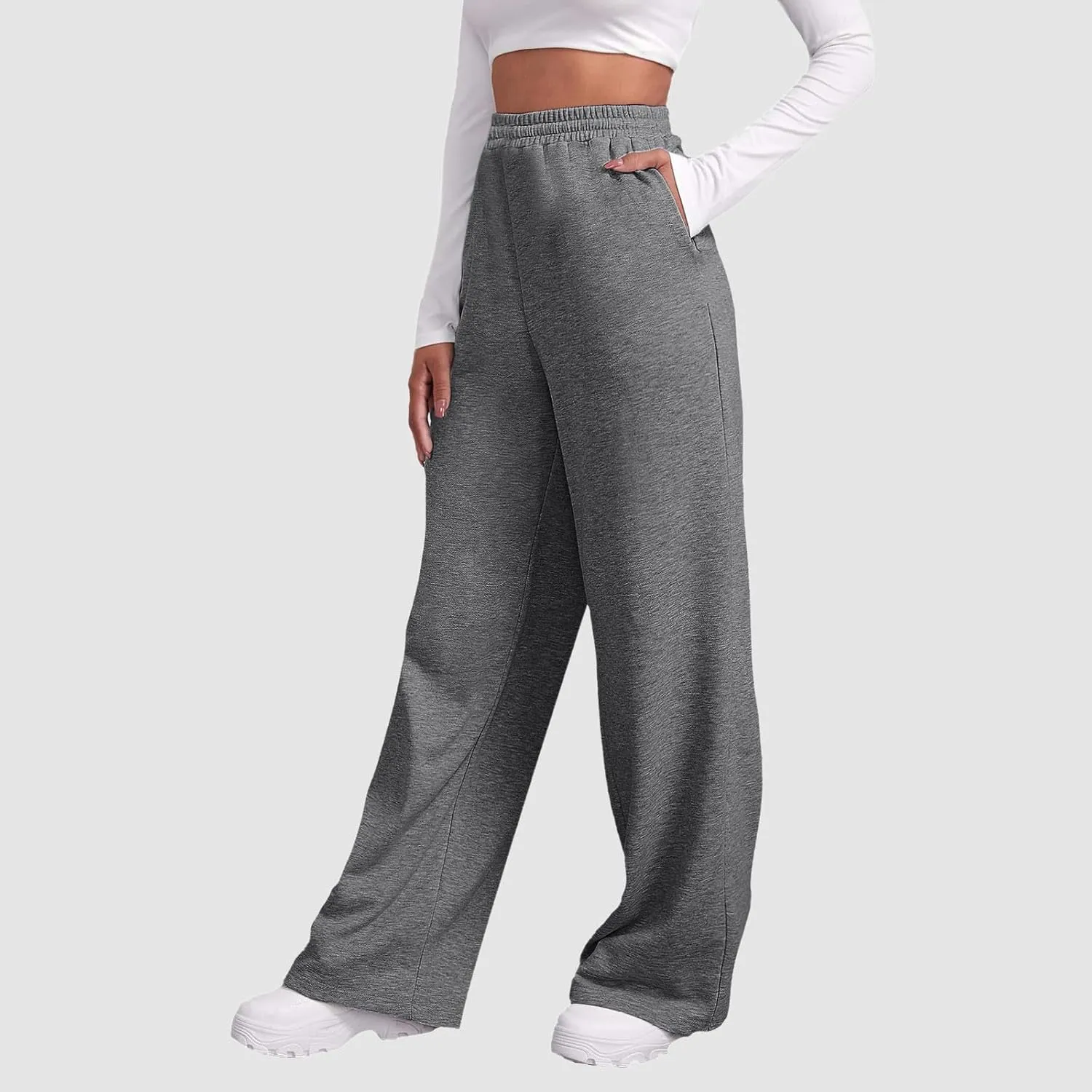 Fleece Lined Wide Leg Pants Women Fleece Lined Sweatpants Wide Leg Baggy Lounge Athletic Joggers Pants with Pockets