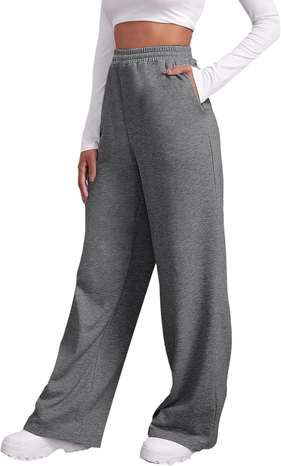Fleece Lined Wide Leg Pants Women Fleece Lined Sweatpants Wide Leg Baggy Lounge Athletic Joggers Pants with Pockets