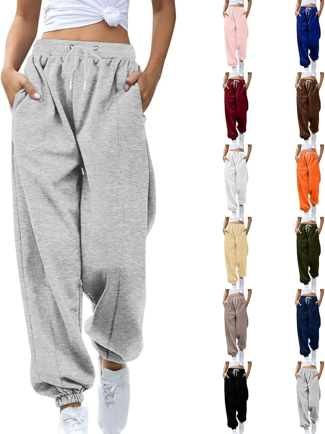 Fleece Womens Joggers with Pockets Loose Sweatpants High Waisted Sweat Pants Athletic Ankle Pull on Jogger Pants
