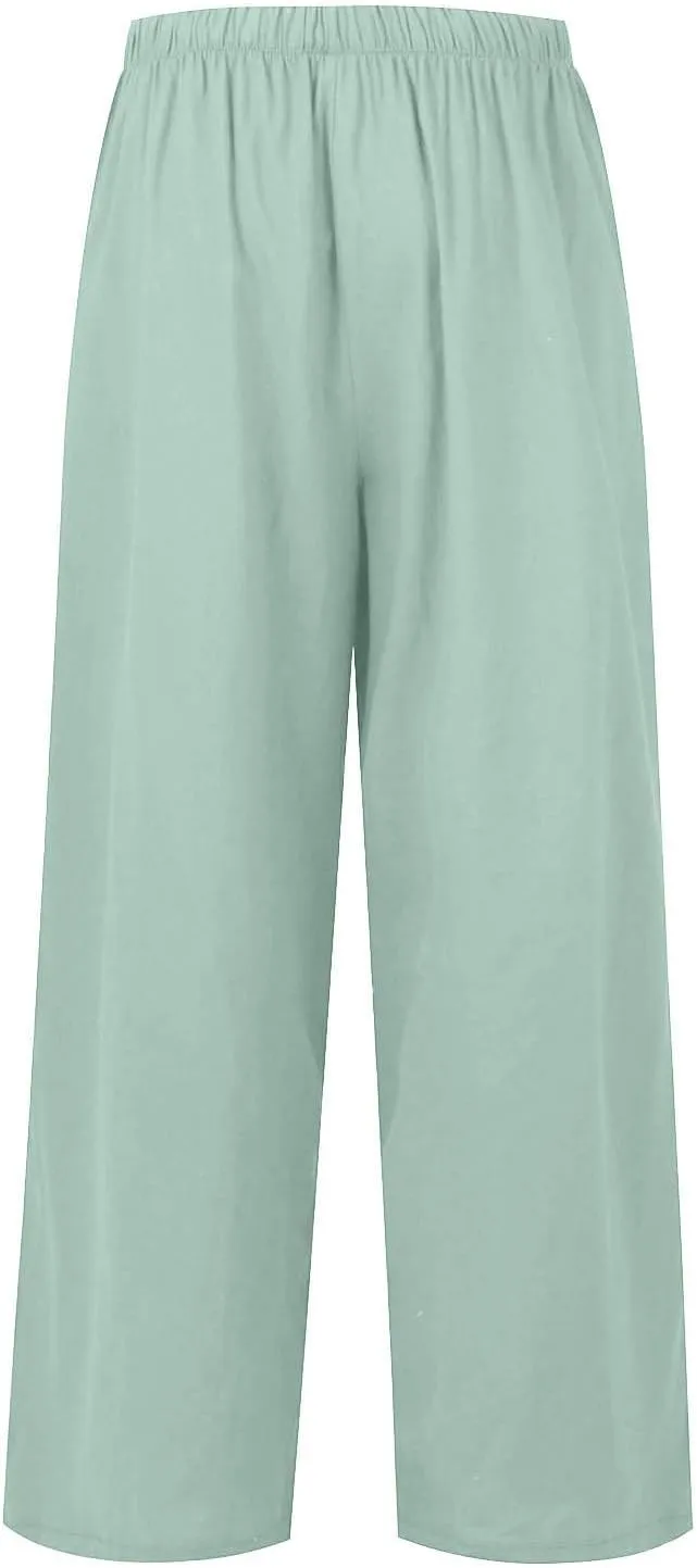 Flowy Pants for Women Tiered Palazzo Pants Flowy Elastic High Waisted Wide Leg Beach Pants