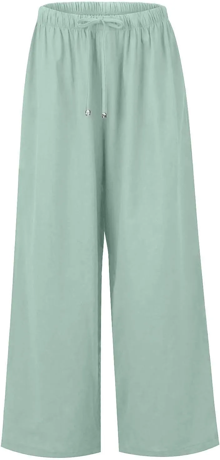 Flowy Pants for Women Tiered Palazzo Pants Flowy Elastic High Waisted Wide Leg Beach Pants