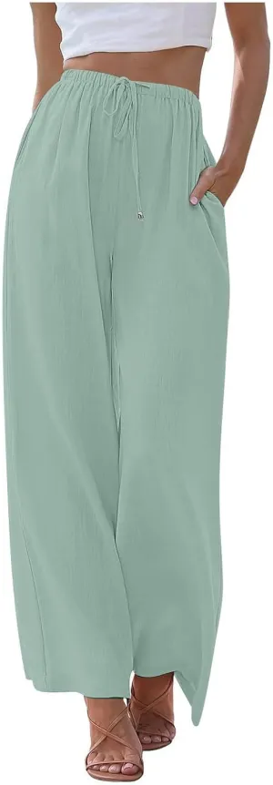 Flowy Pants for Women Tiered Palazzo Pants Flowy Elastic High Waisted Wide Leg Beach Pants
