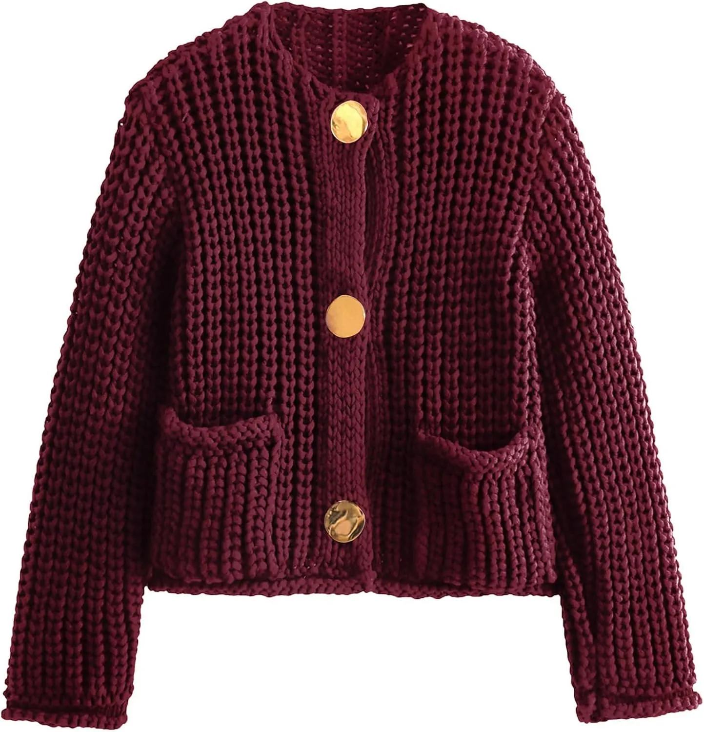 Flygo Cropped Cardigan Sweaters for Women Long Sleeve Cable Knit Cardigan Open Front Chunky Cardigan Sweaters with Pockets