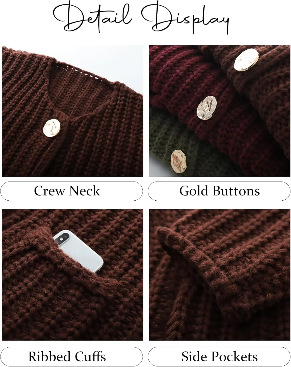 Flygo Cropped Cardigan Sweaters for Women Long Sleeve Cable Knit Cardigan Open Front Chunky Cardigan Sweaters with Pockets
